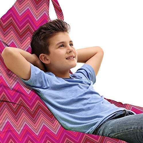 ABAKUHAUS Abstract Zitzak, Magenta en Roze Chevron, Veel Ruimte om Zacht Speelgoed als Knuffels in op te Bergen, met Handvat, Magenta en Multicolor