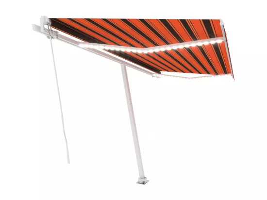 Auvent manuel rétractable avec LED 400x350 cm Orange et marron