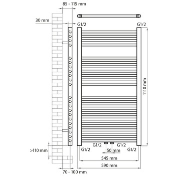 Haceka designradiator Gobi koper structuur 565 Watt 110x59 cm
