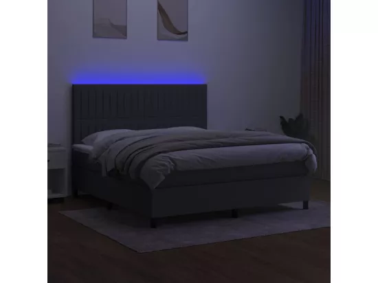 Sommier tapissier et matelas et LED Gris foncé 180x200 cm Tissu