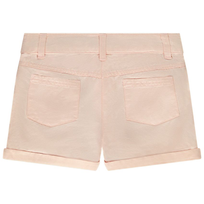 Short avec ceinture en voile de coton pour fille - Rose