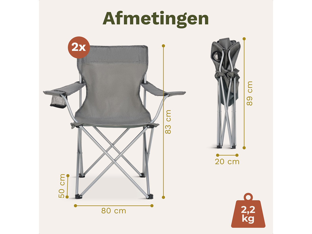 TRVLMORE Basic Grey vouwstoel - Set van 2