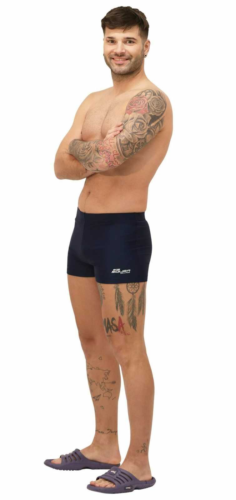 Calção boxer laranja masculino para treino de natação Squba