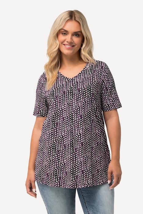 T-Shirt, Zierfalten, A-Linie, V-Ausschnitt, Halbarm