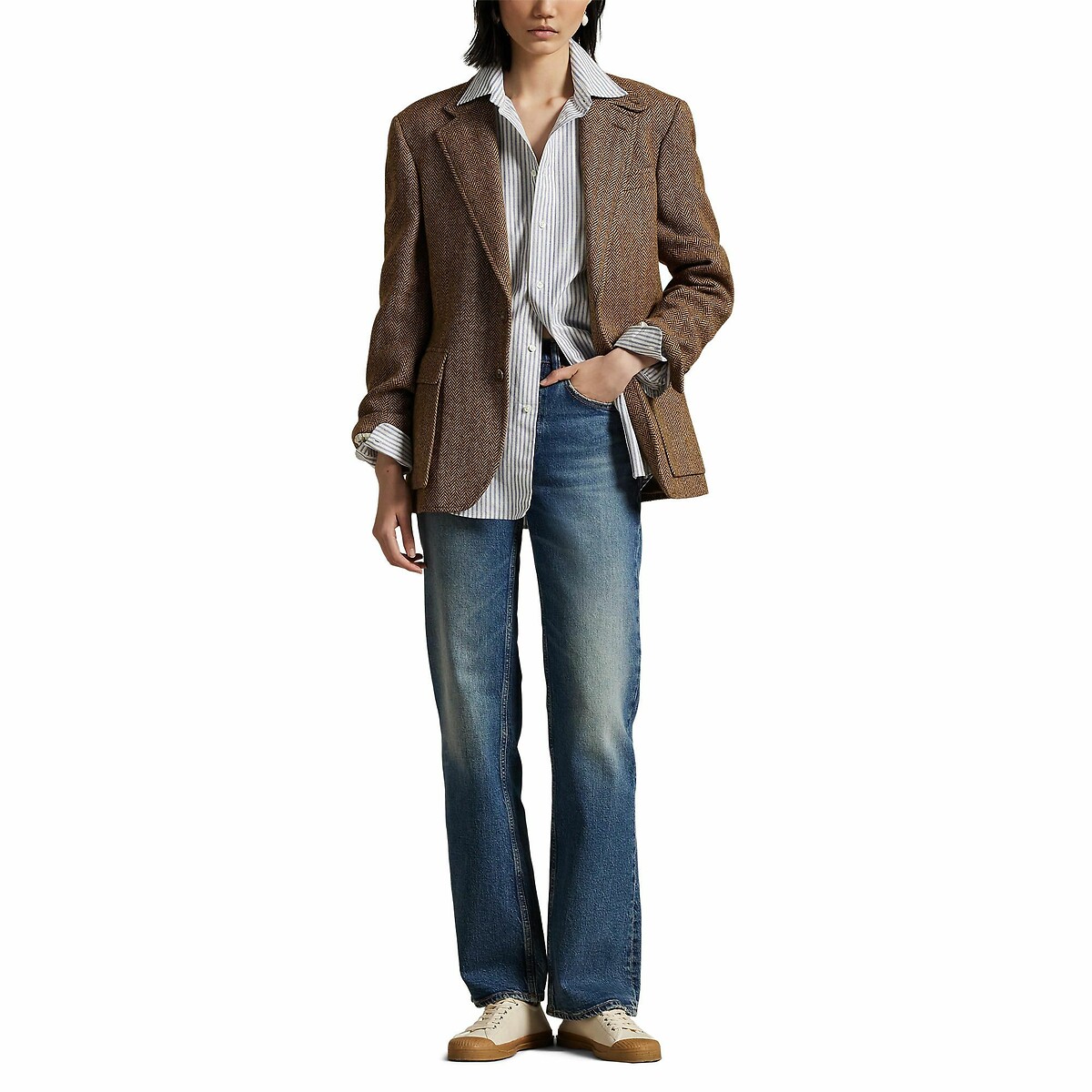POLO RALPH LAUREN<br>Camisa Oxford listrada e reta