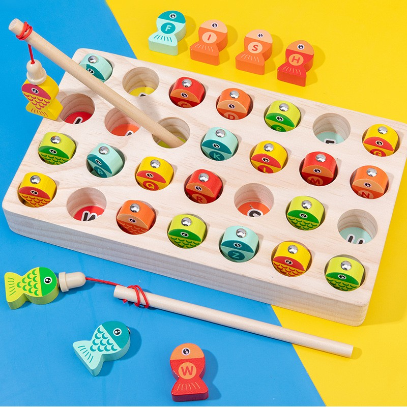 (30-tlg. Set) Magnetisches Holz Kinder Spielzeug Buchstaben Angeln Lernspiel - Bunt