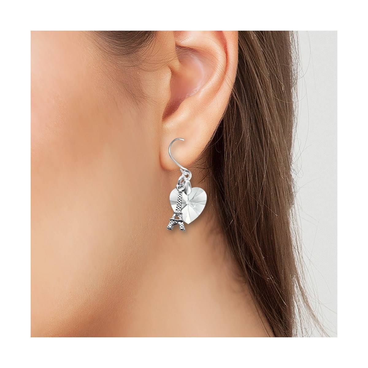 Boucles d'oreilles coeur et Tour Eiffel SC Crystal orné de Cristaux scintillants
