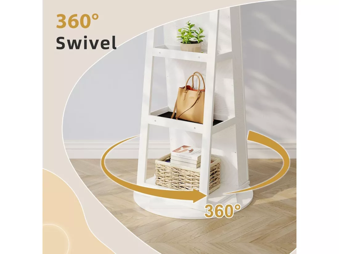 Armoire à Bijoux avec Miroir pivotante à 360°,Meuble de Rangement 3-en-1 pour cosmétiques,Placard beauté,étagères,Serrure,158x38x38cm,Blanc