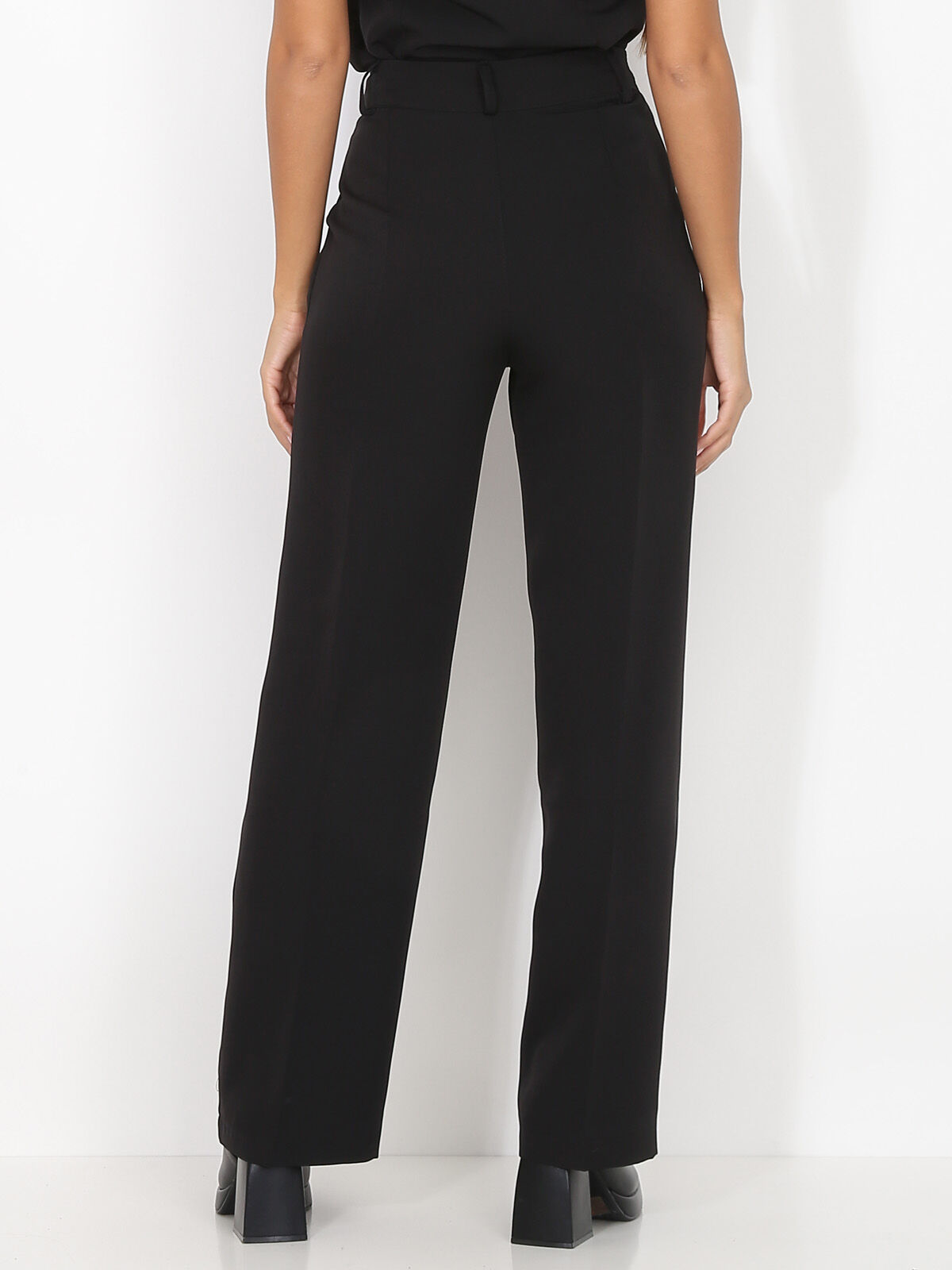 Pantalon de costume large à plis- Noir
