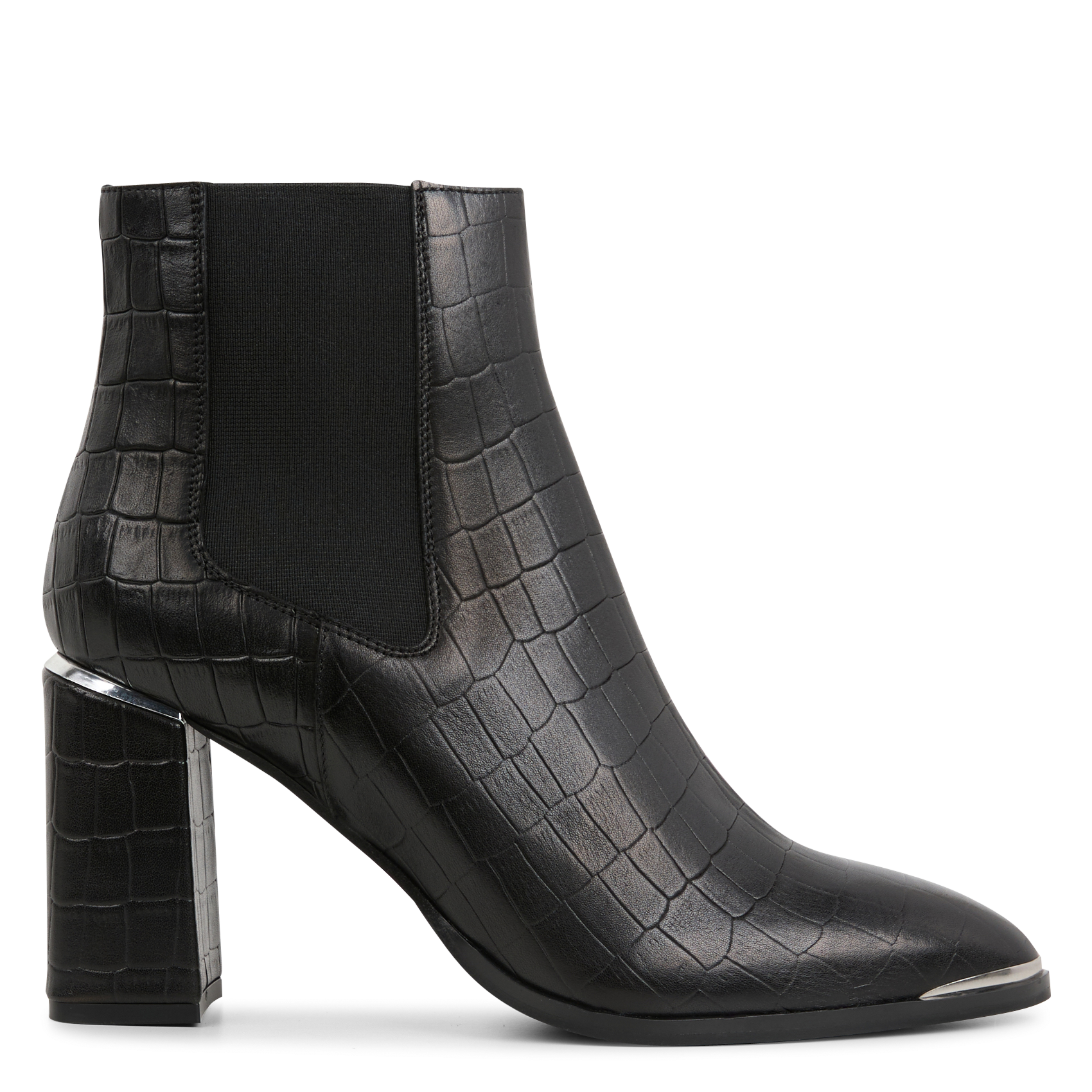 Boots à talons en cuir embossées croco | Noir