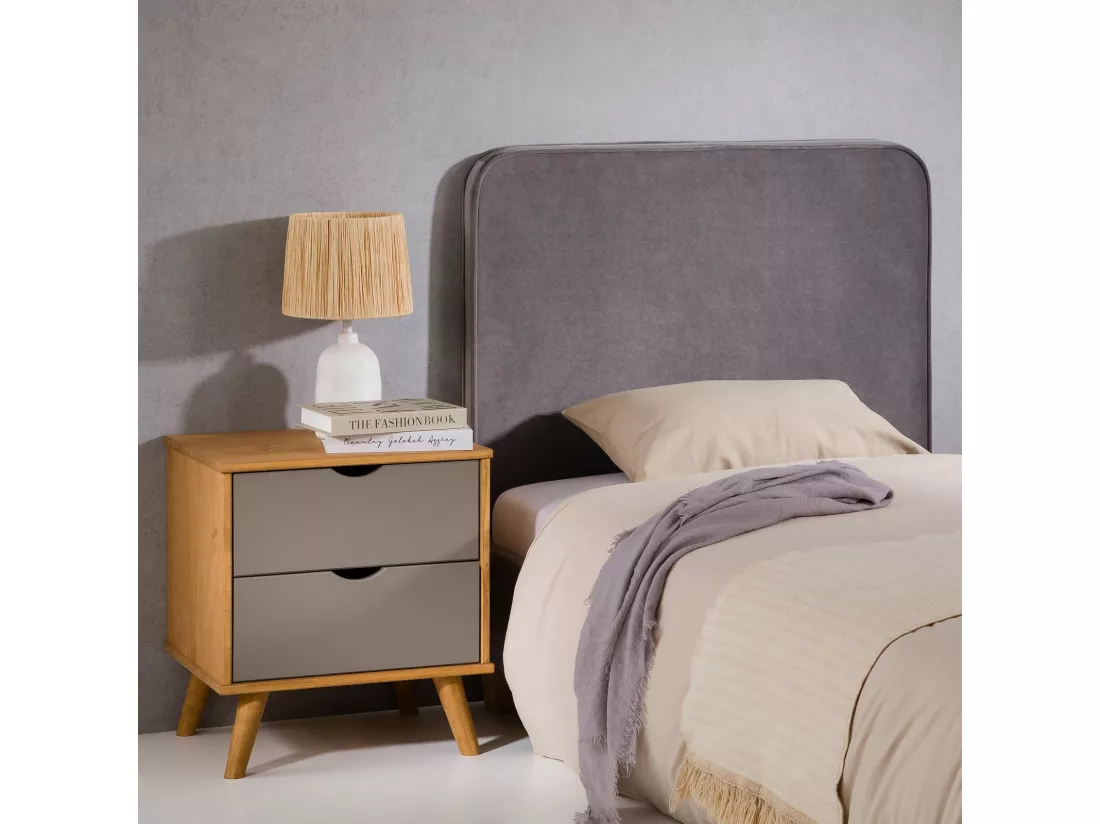 Tête de lit LUNAR 90, En tissu rembourré, Fixation murale Design arrondi moderne, Pour lit 90 cm ou moins, Gris