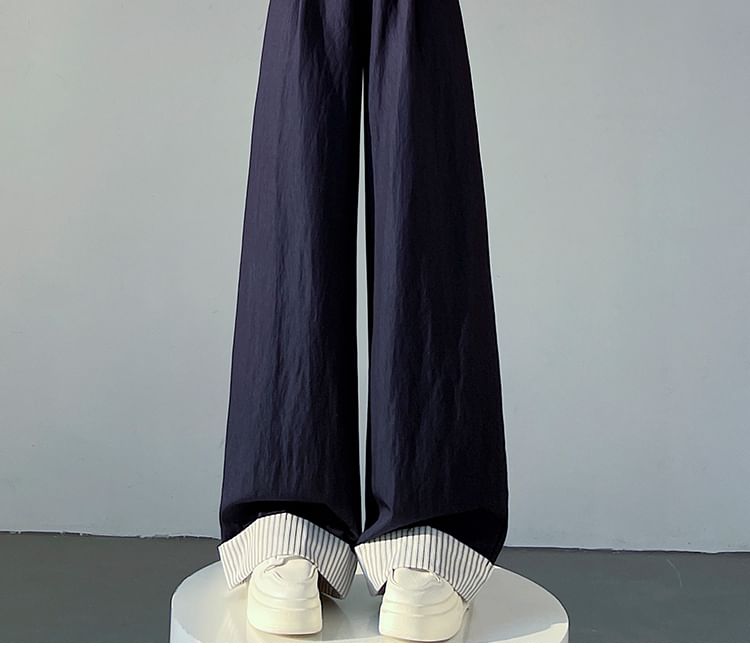 Tel tot 10 - High Rise Plain Striped Panel Wide Leg Broek