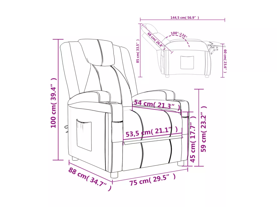 Fauteuil inclinable Noir Similicuir