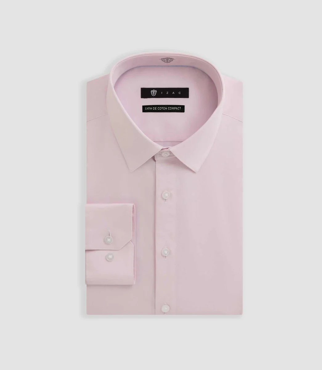 Chemise slim en satin de coton rose SATINSLIM