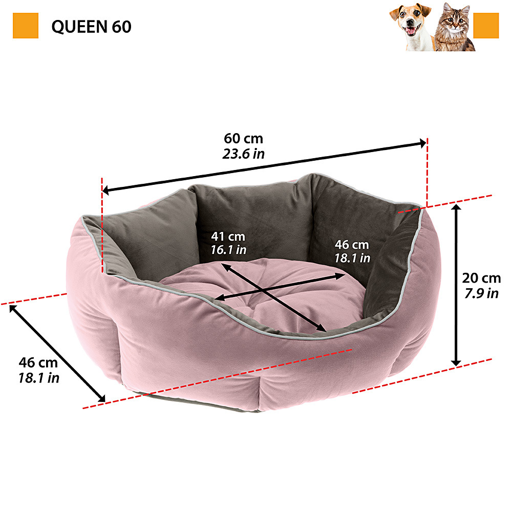 Ferplast divan pour chats et chiens queen 60 con coussin, couchage rembourré pour animaux, double-face, velours doux, lavable,