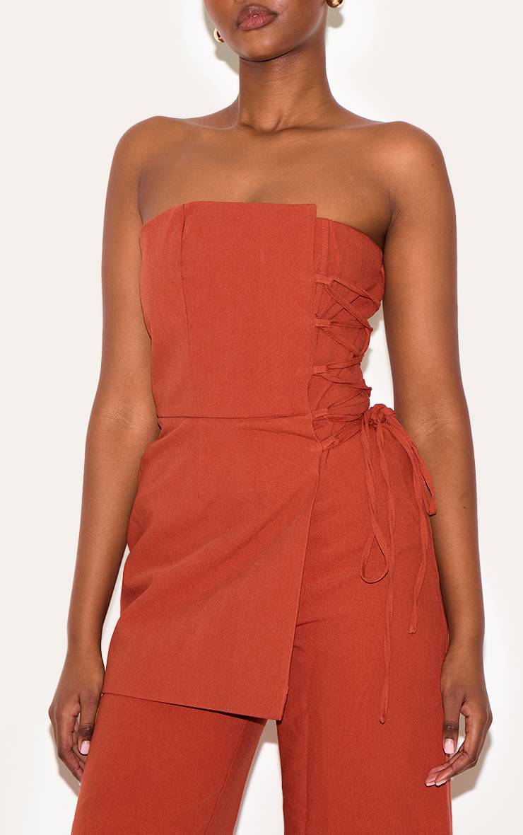 Rouge Paprika Combinaison-pantalon Ajustée À Laçage Et Panneau Superposé Plt Label