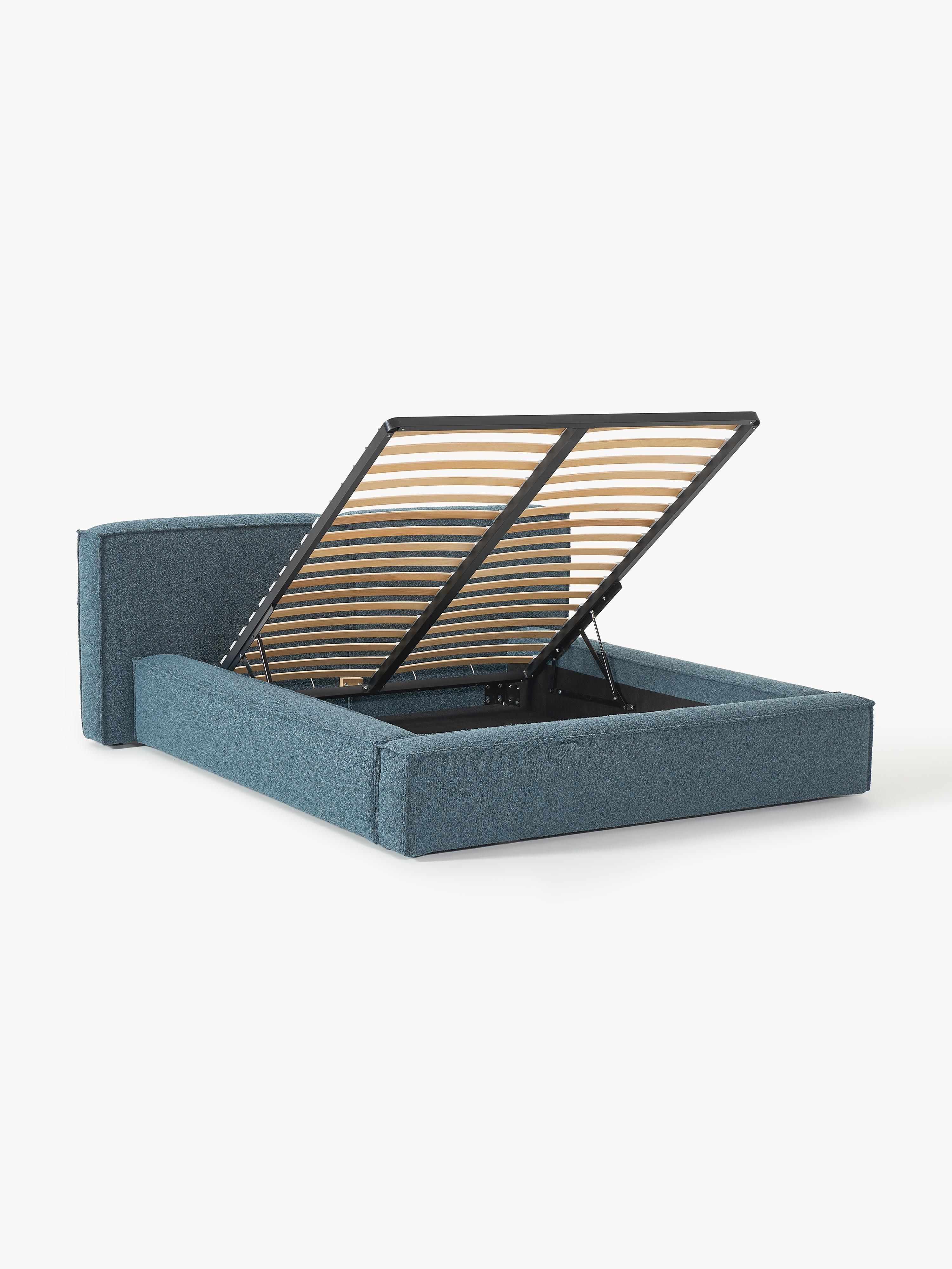 Bouclé gestoffeerd bed Lennon met opbergruimte