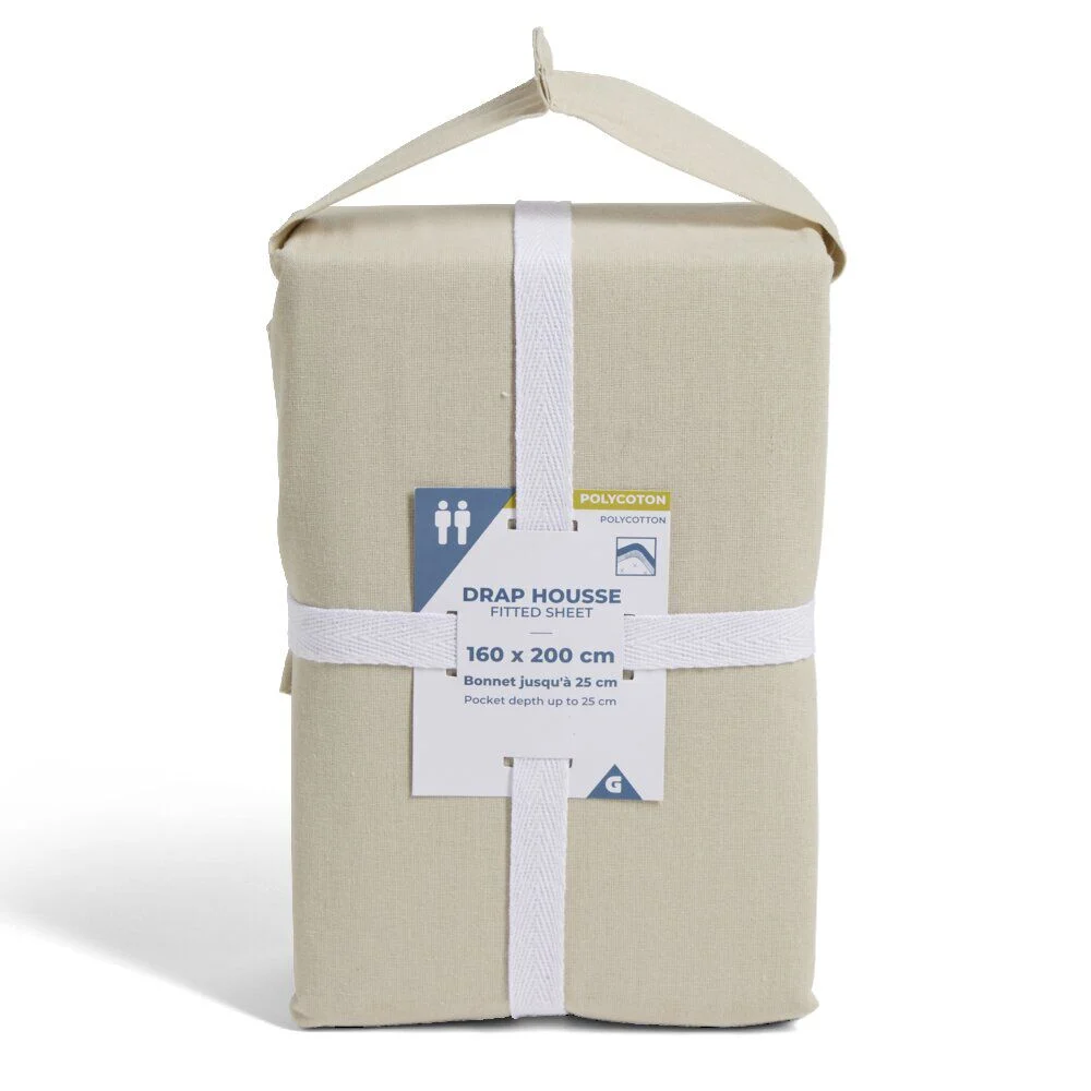 Drap housse 160x200cm polycoton beige