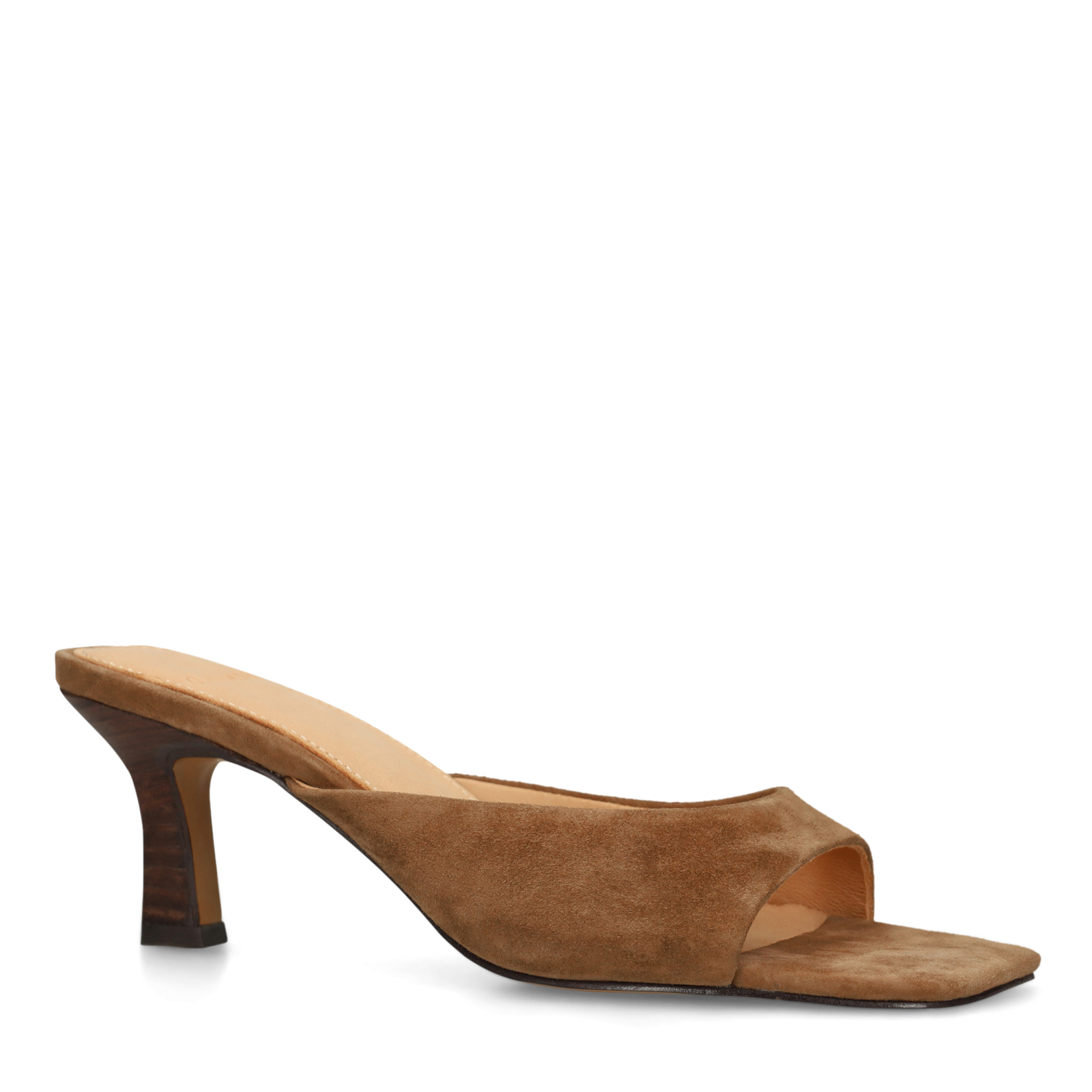 Cognac suède sandalen met hak