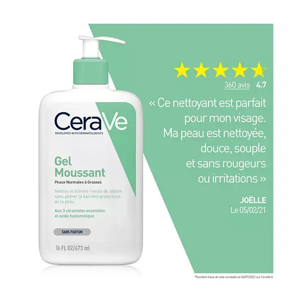 Gel de limpeza facial espumante CeraVe para pele normal a oleosa 473ml