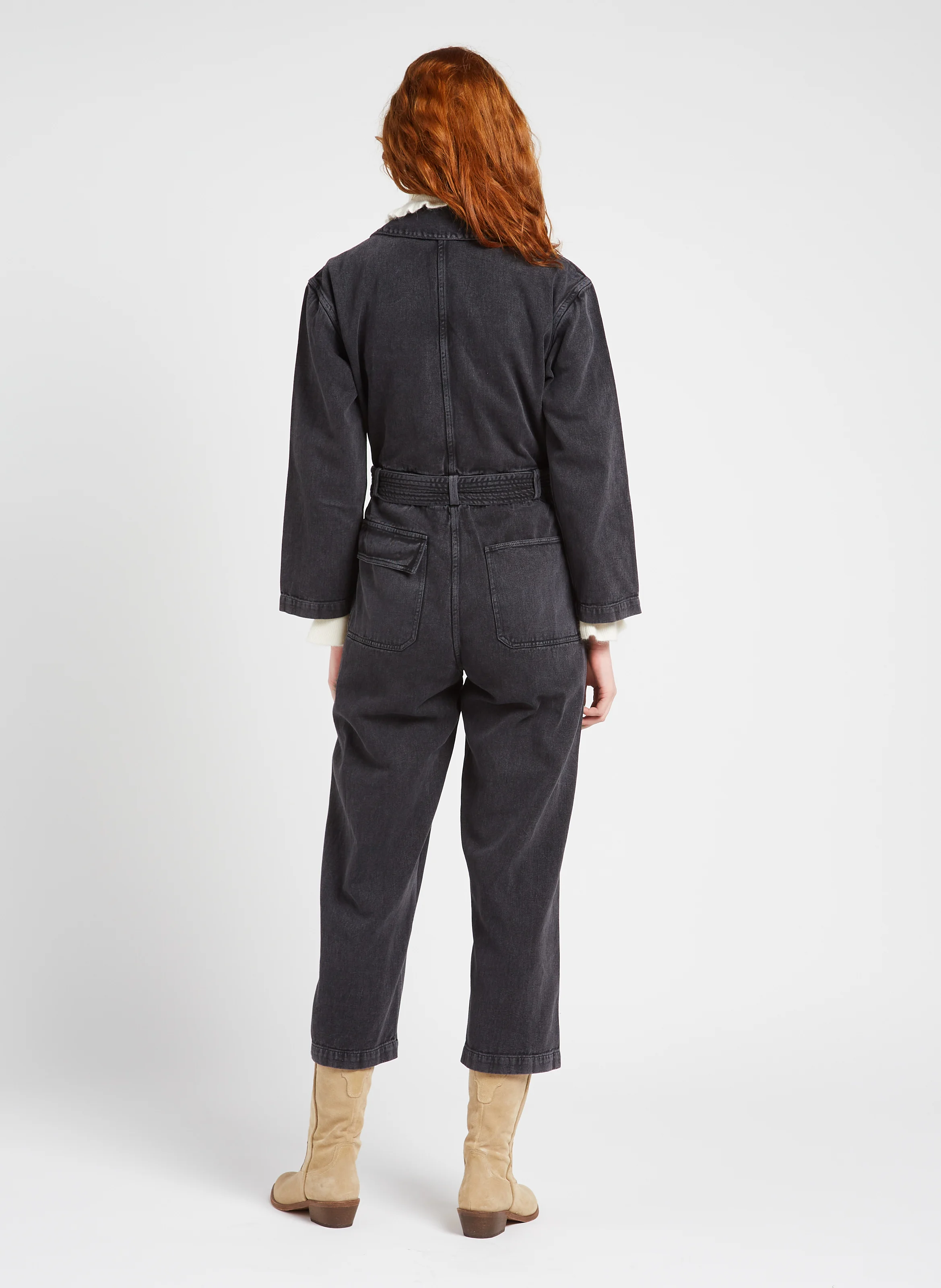 SYLVYNE - Combinaison col classique en jean | Gris