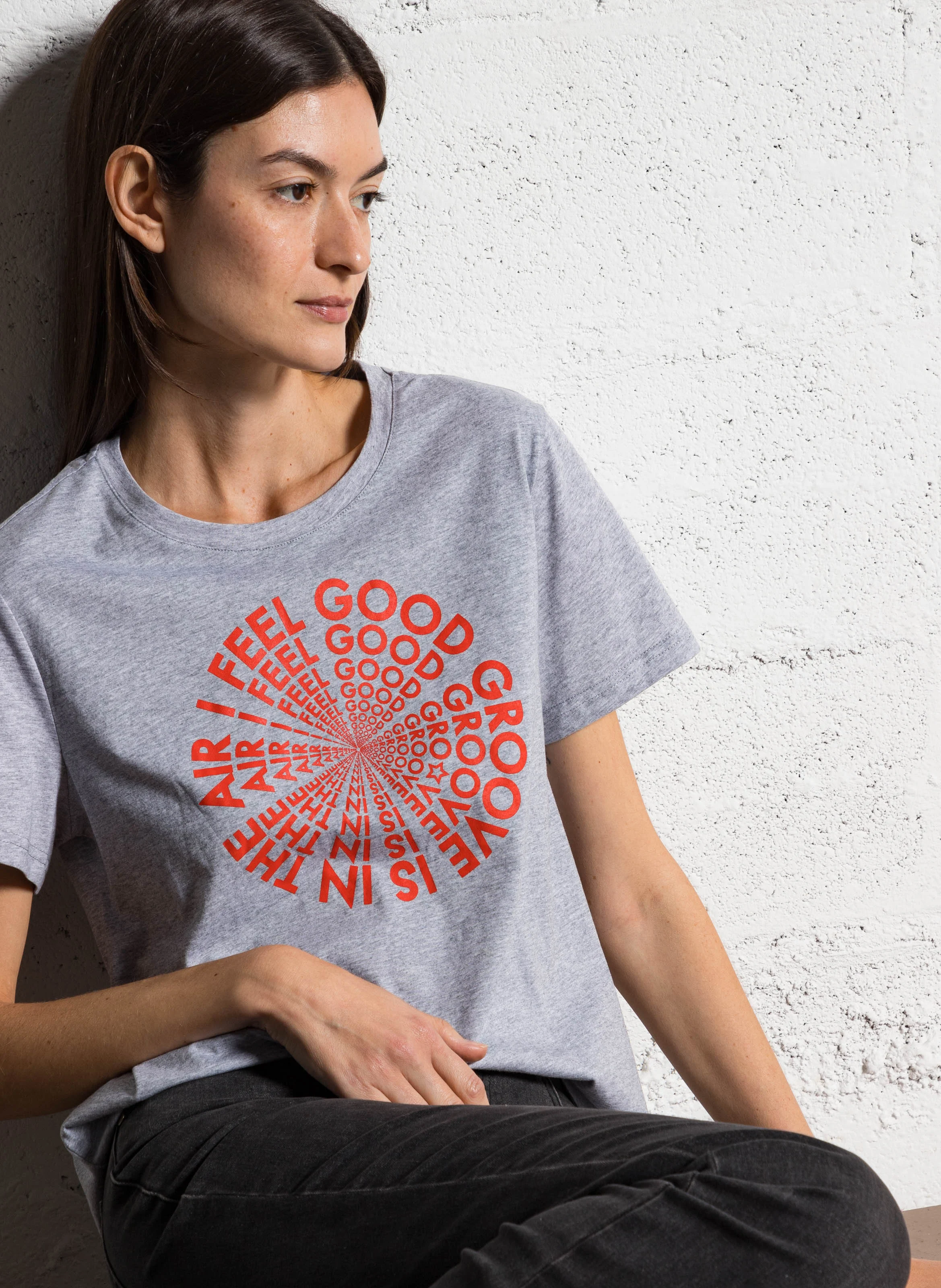 TROOVE - Tee-shirt droit sérigraphié en coton | Gris