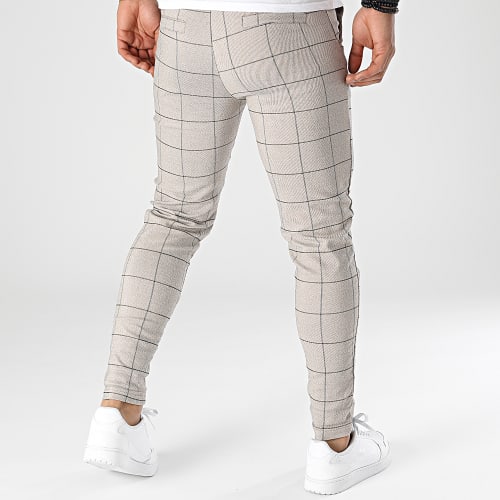 Pantalon à Carreaux Beige
