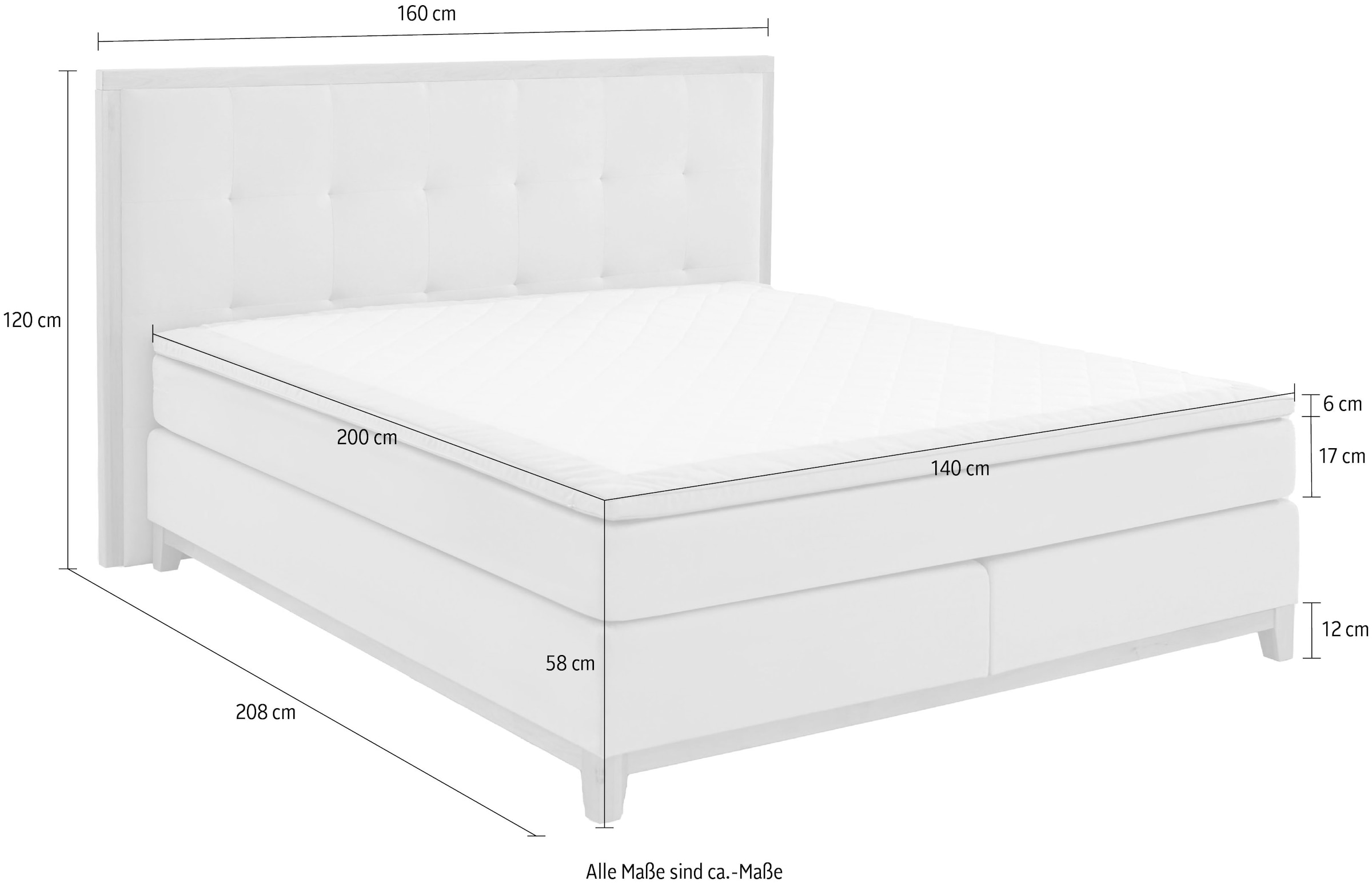 Home affaire Boxspringbett »Sonja« mit Steppung im Kopfteil und Holzrahmen, inklusive Topper