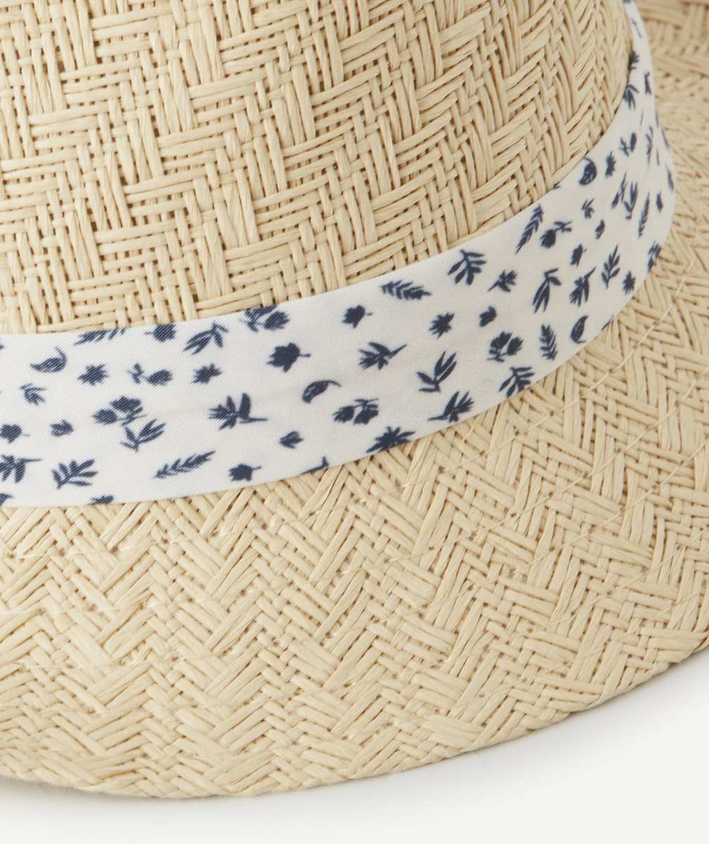 chapeau de paille garçon avec ruban imprimé feuilles