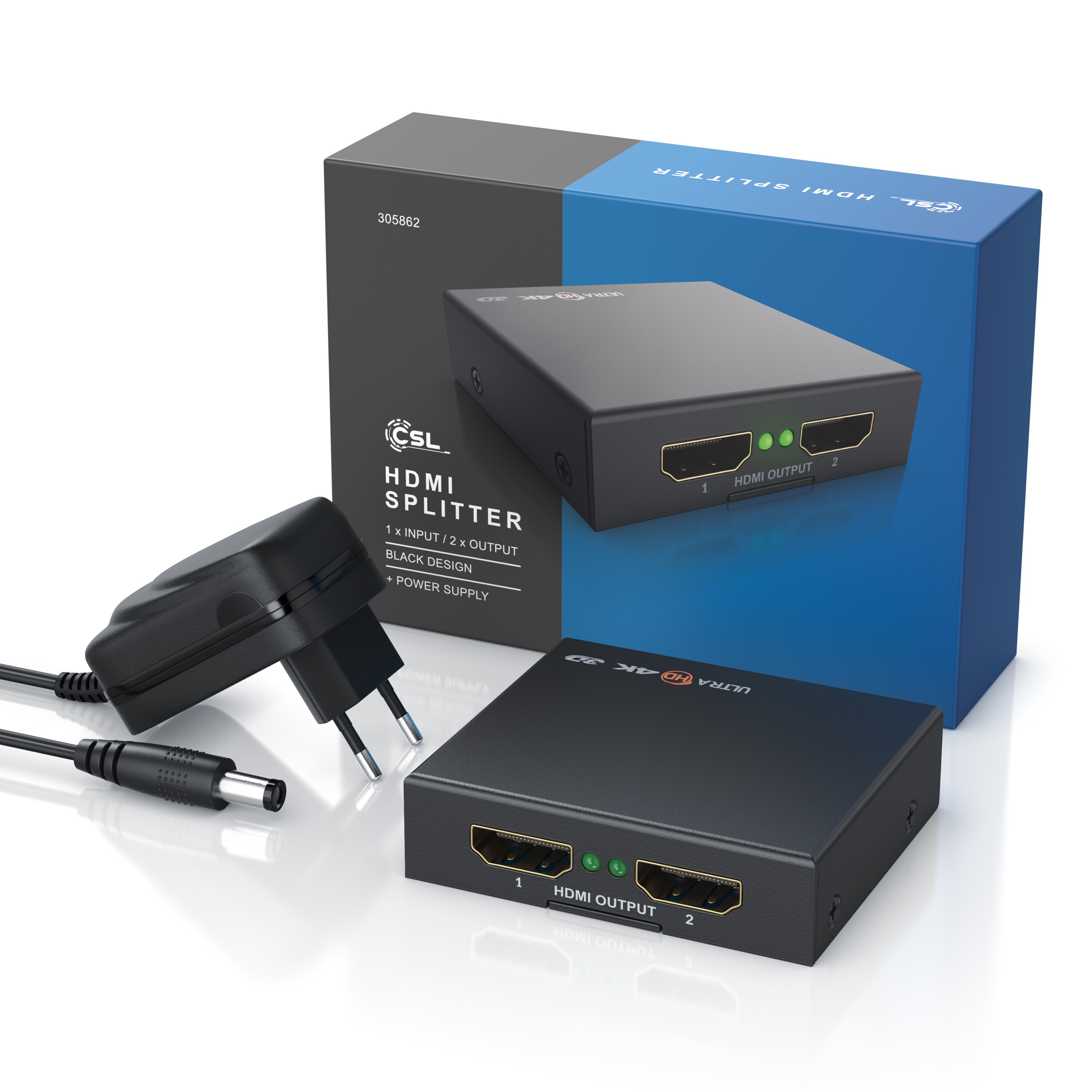 CSL - HDMI-Splitter, Mini 4K UHD 2-Port Verteiler 1x HDMI Eingang zu 2x HDMI Ausgang