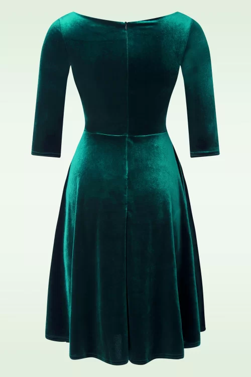 Vintage Chic for Topvintage Riley Velvet Swing Jurk in Groen