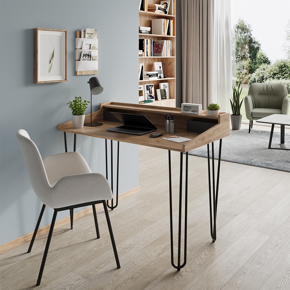 Vicco Schreibtisch Sannar Eiche Schwarz 110 x 60 cm mit Schubladen