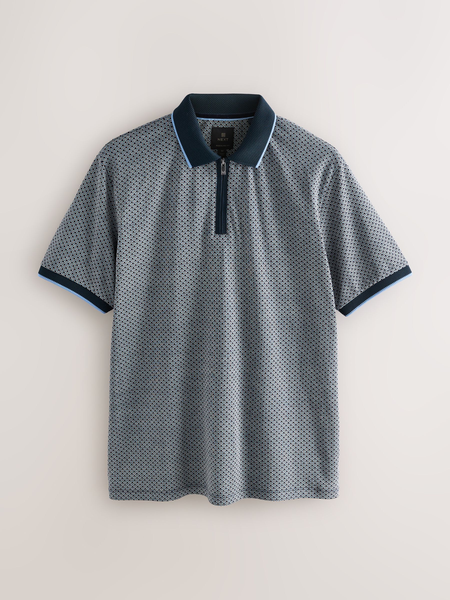 Blue marineblauw met geometrisch motief - Pattern Quarter Zip Polo Shirt