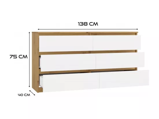 Malwa M6 140 TIROIR ARTISAN CHÊNE BLANC