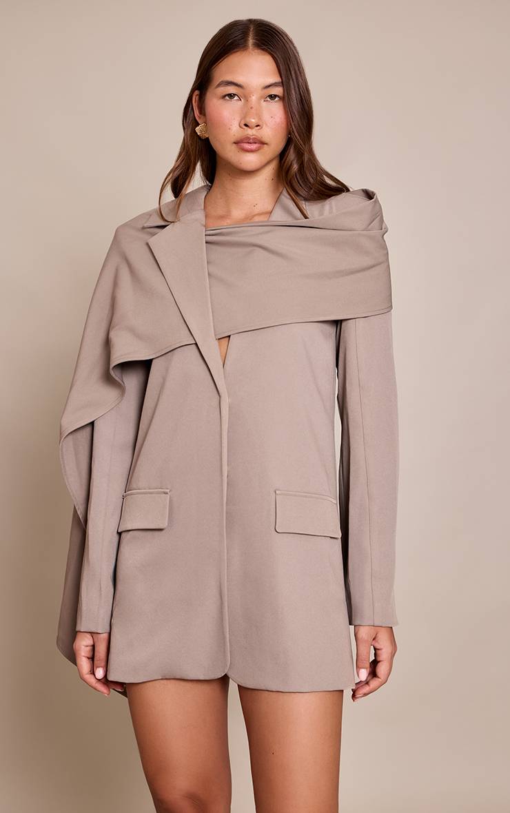 Gris Robe Blazer À Détail Foulard Tissé