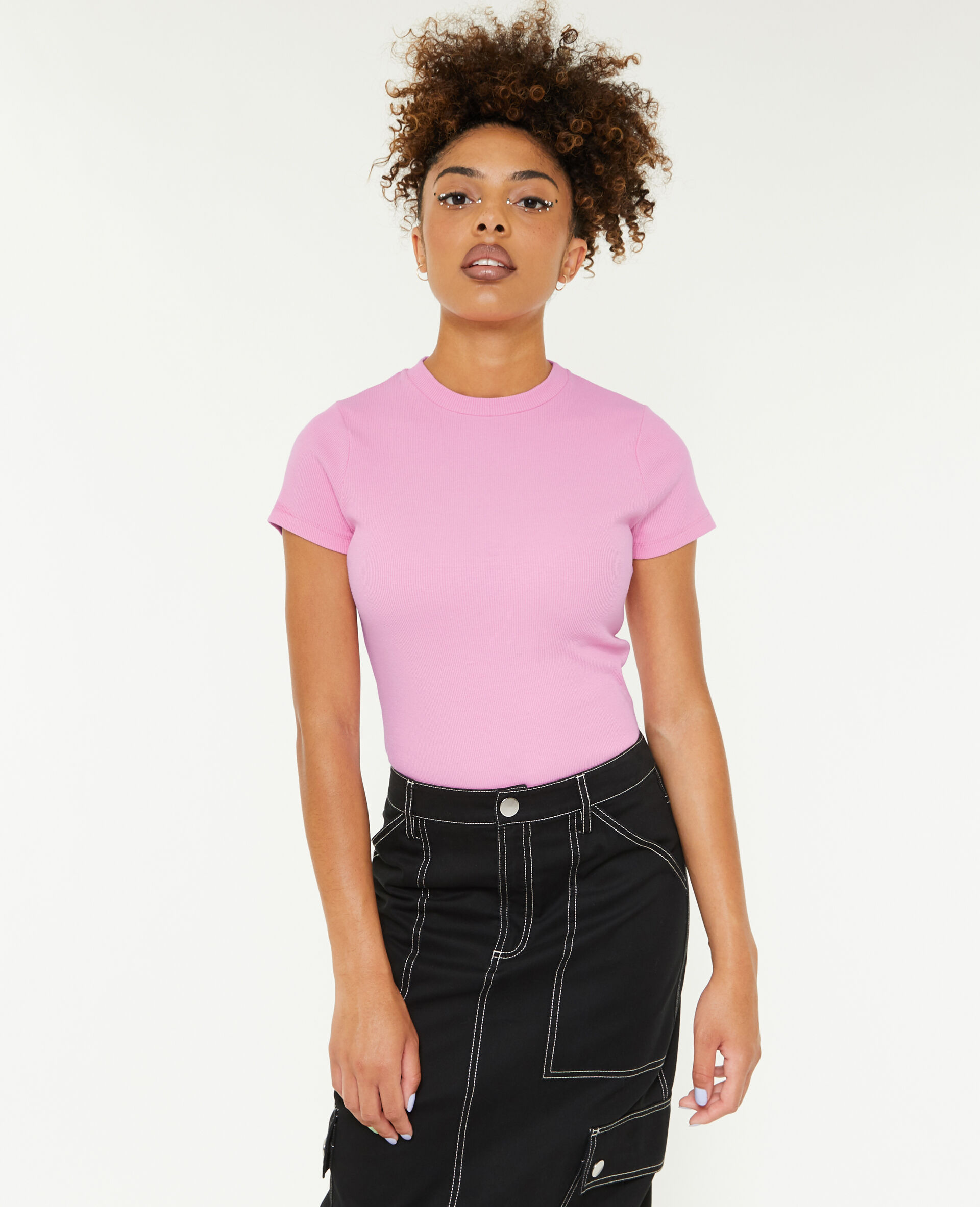 Top maille côtelée - Rose