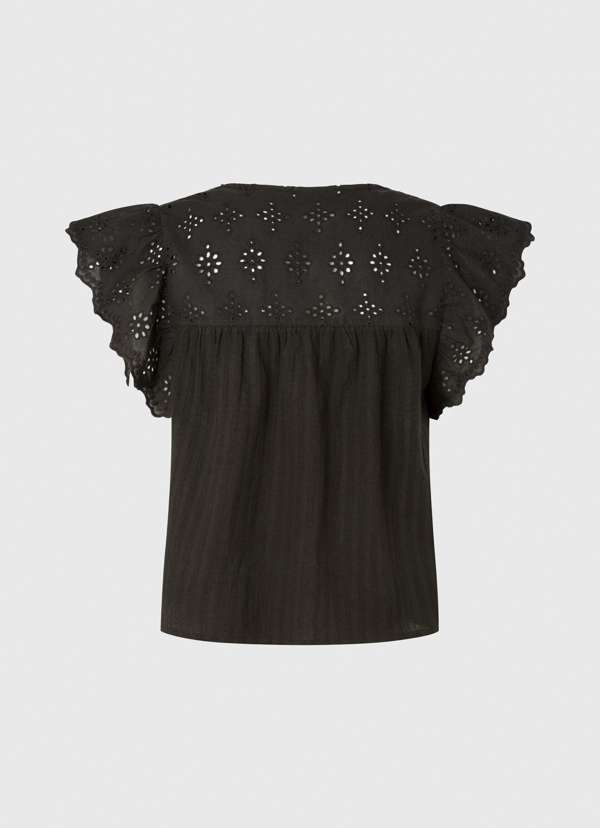 Blusa de algodão com detalhes vazados - preta