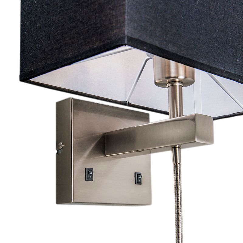 Wandlamp staal met zwarte kap en leesarm incl. LED - Bergamo
