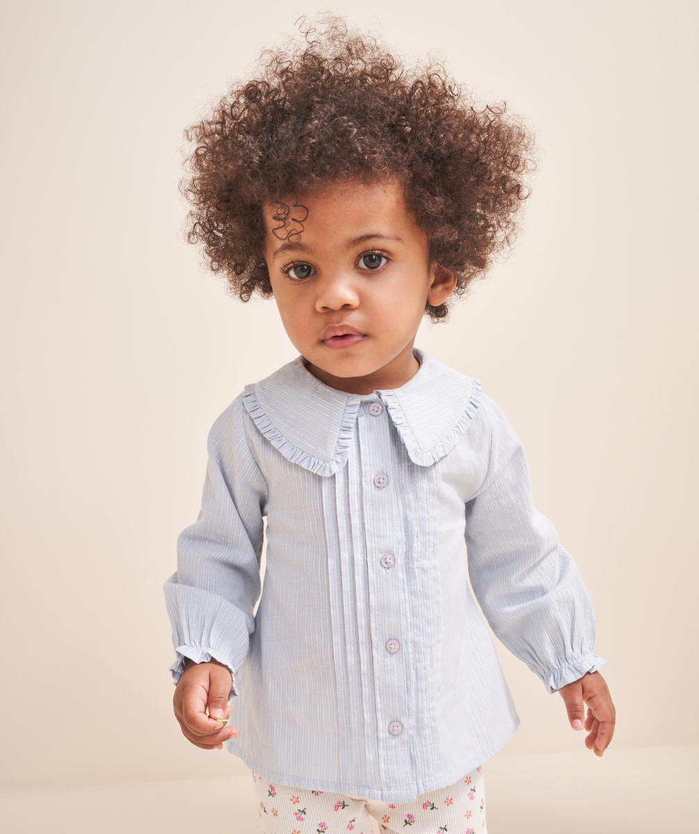 BLOUSE BÉBÉ FILLE AVEC COL CLAUDINE ET LISERÉS PAILLETÉS