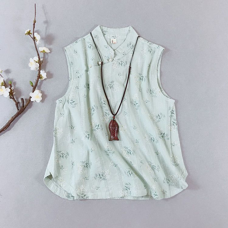 CosmoCorner - Traditionele Chinese mouwloze top met bloemenmotief en knopen