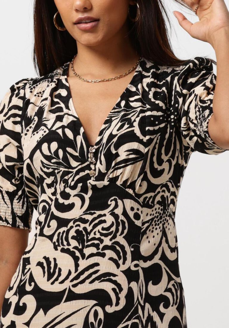 VANILIA zwarte vanilia midi jurk floral happy long