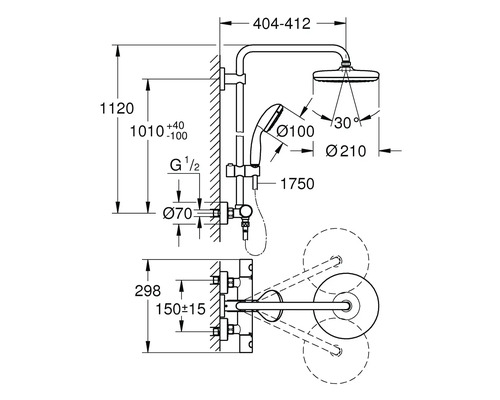 Douchekolom incl. thermostaat GROHE Vitalio Start 210 chroom 26538000