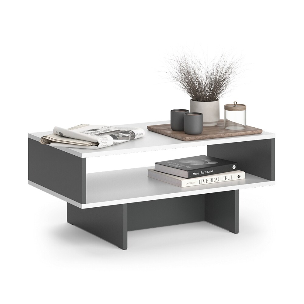 Vicco Couchtisch Josef Anthrazit Weiß 80 x 35 cm Wohnzimmertisch mit Regal modern