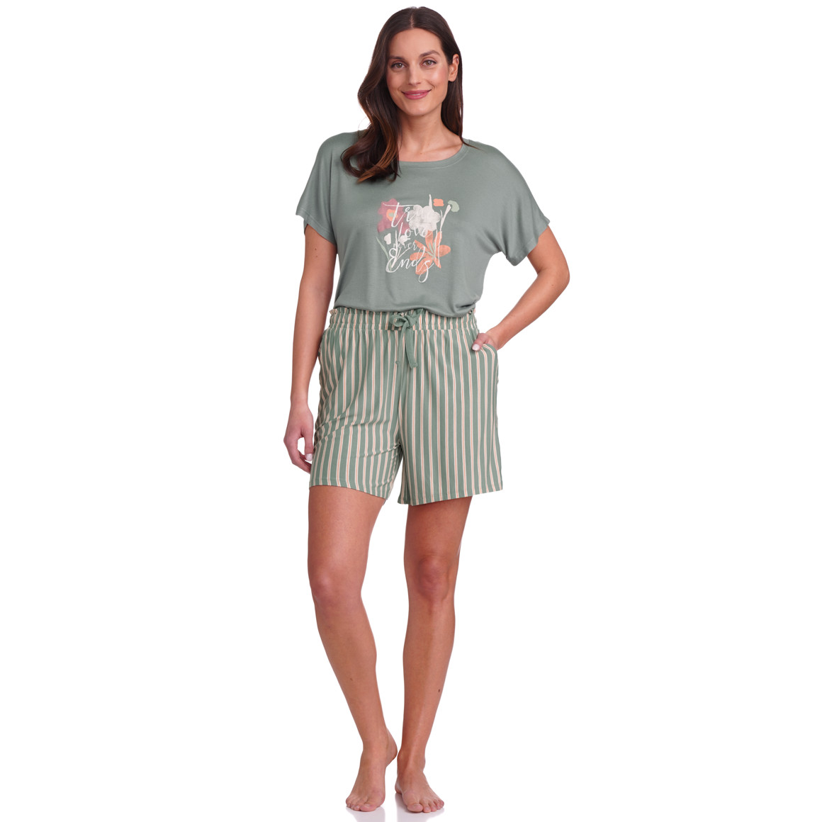 Gina Benotti Damen Schlafshirt mit Blumen-Print dunkelgrün