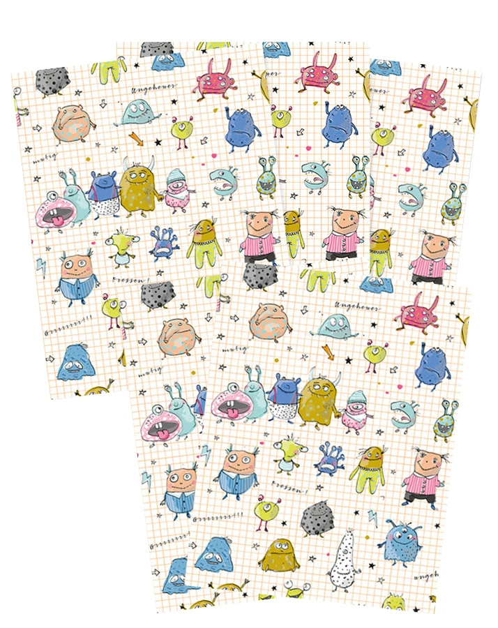 Geschenkpapier MONSTER (67x49 cm) 5er-Set in bunt