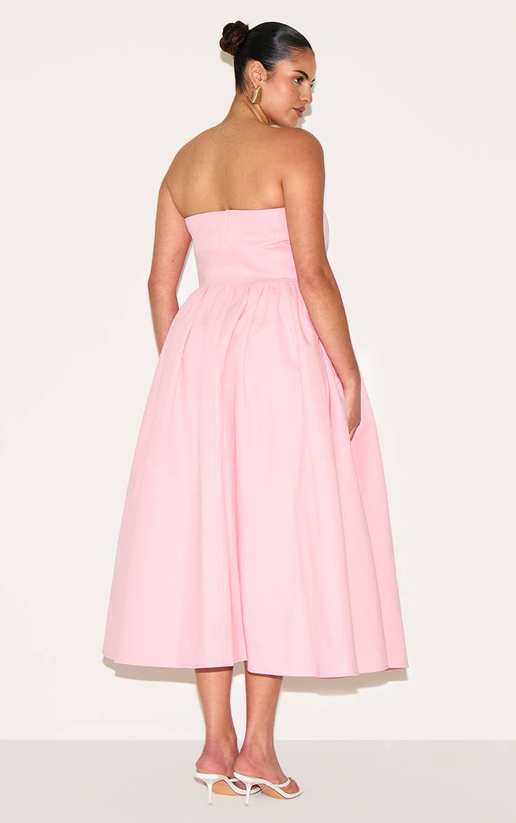 Rose Bonbon Robe Midaxi Patineuse Grande Taille À Bandeau Froncé En Tissu Tissé