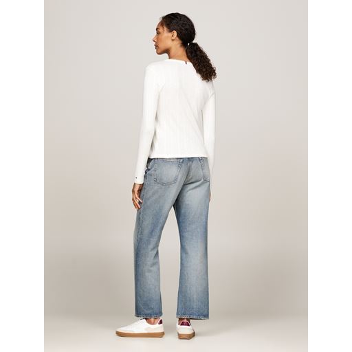 Tommy Hilfiger Slim Pointelle Langærmet T-shirt, Ancient White, S
