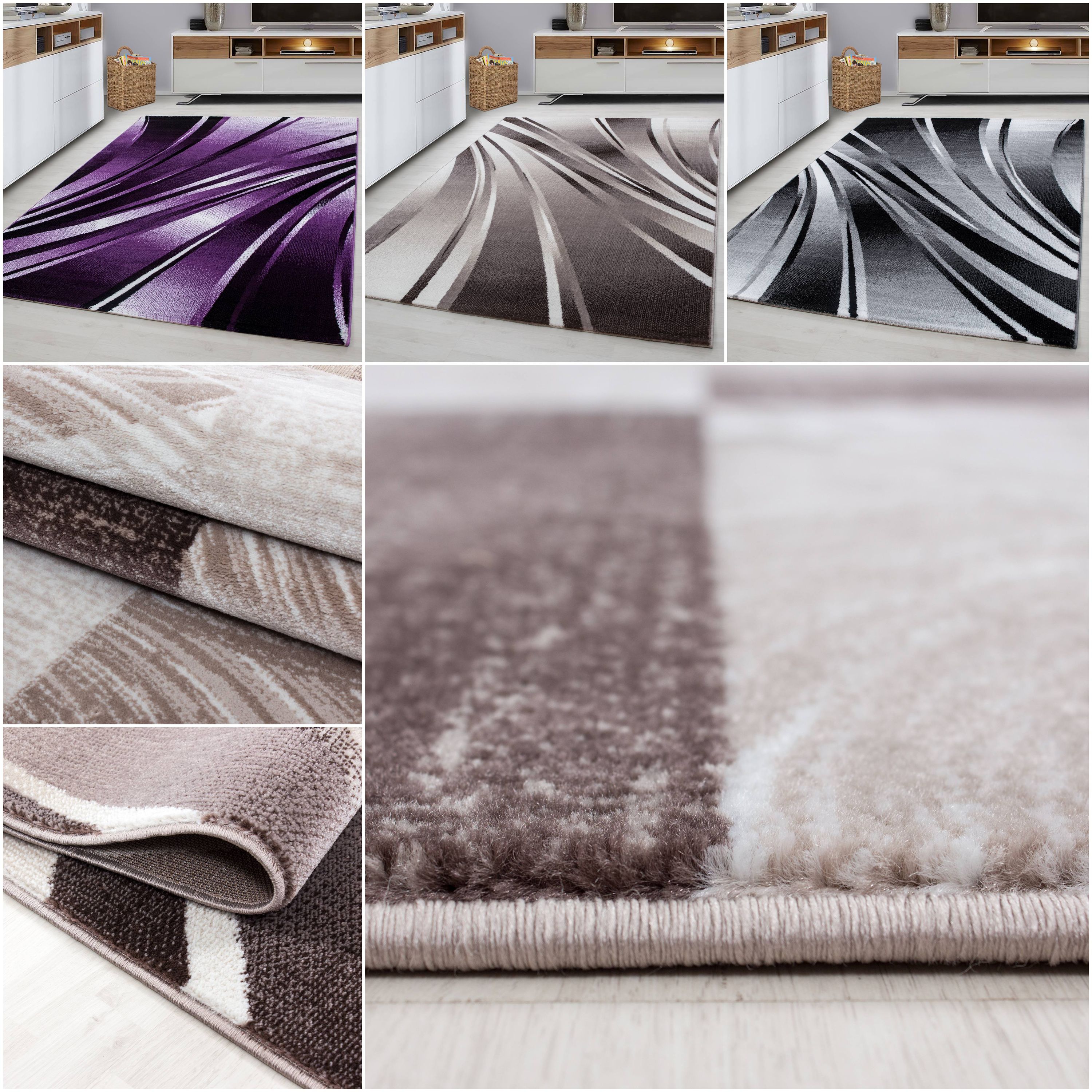 Wunderschöne Kurzflor Teppich modern Designer Wohnzimmer Wellen Muster