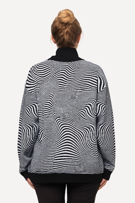 Pullover, Wellenmuster, Oversized, Stehkragen, Langarm
