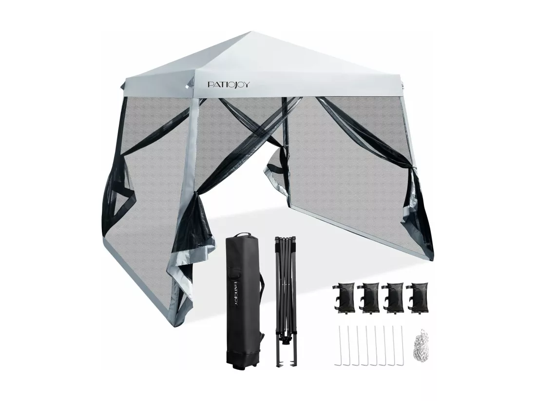Tonnelle Pliante 3 M x 3 M Imperméable Protection UV/Tente Réglable en Hauteur avec Parois en Maille Sac de Transport pour Patio, CamBoisg (Gris)